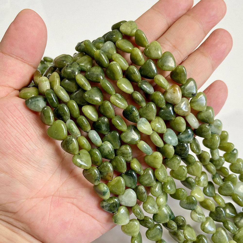 Heart shape Natural Green Jades Stone Beads South Jades Jaspers Stone Bead 10mm Loose Spacer Beaded For Jewelry Making Accessory About 18pcs