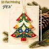 Lightweight Tree Pendant with Lanyard 2D Flat Acrylic Christmas Ornament, Vintage Stained Waterproof Souvenir Gift Glass Style Hanging Pendant,