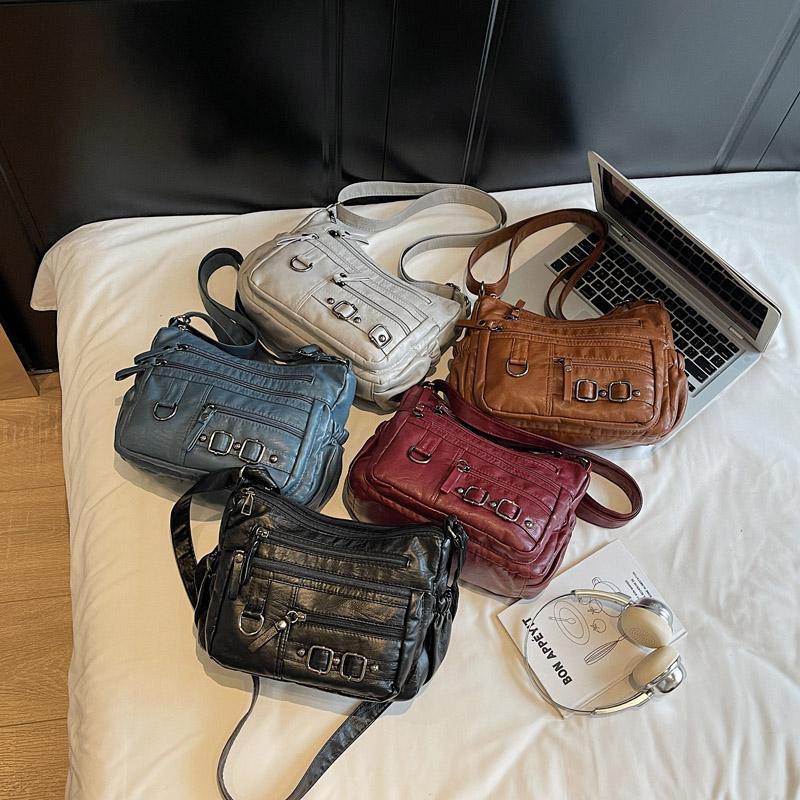 Soft Leather Shoulder Bag Women's Commuter Mother Bag Multi-Layer Crossbody Bag