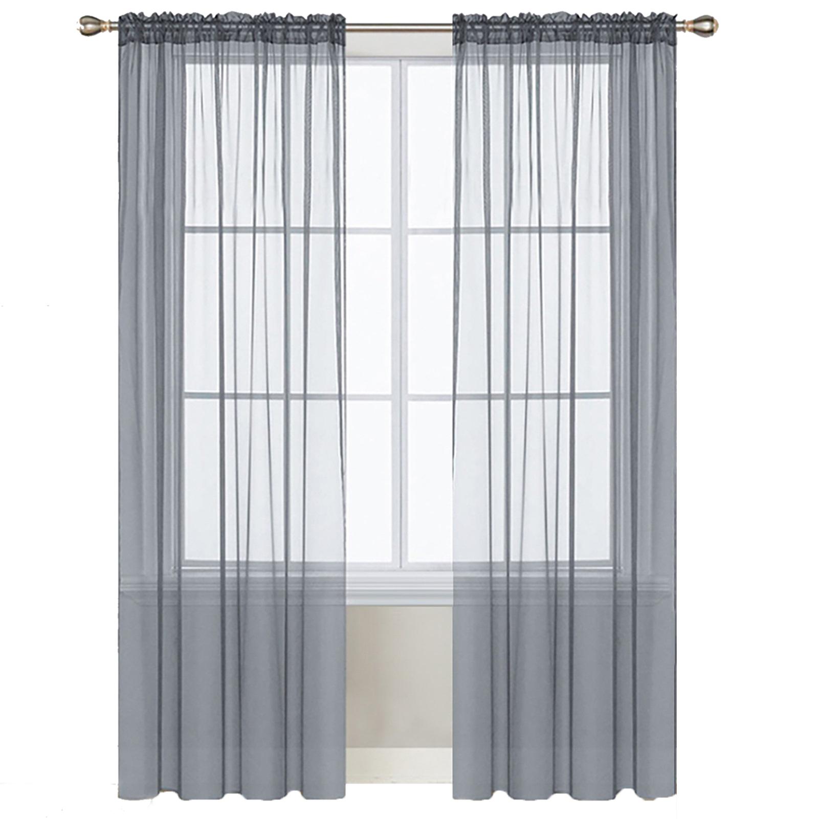 Прозрачные шторы для гостиной с карманом для штанги, оконные шторные панели для спальни, полупрозрачные вуалевые шторы, белые 55 Wx84 L серый
