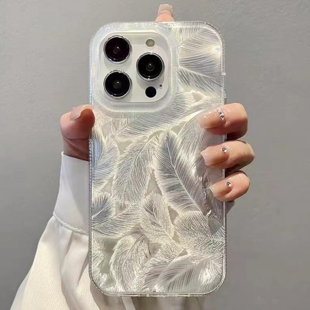 Ins Style All Inclusive Laser Feather for Apple 15 Phone Case Cooling PC for 16promax for Apple Case 13