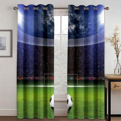 Thin Shading Drape for Living Room and Bedroom Decoration, 2 Panels, Soccer Balls, Football, Football, Door Room