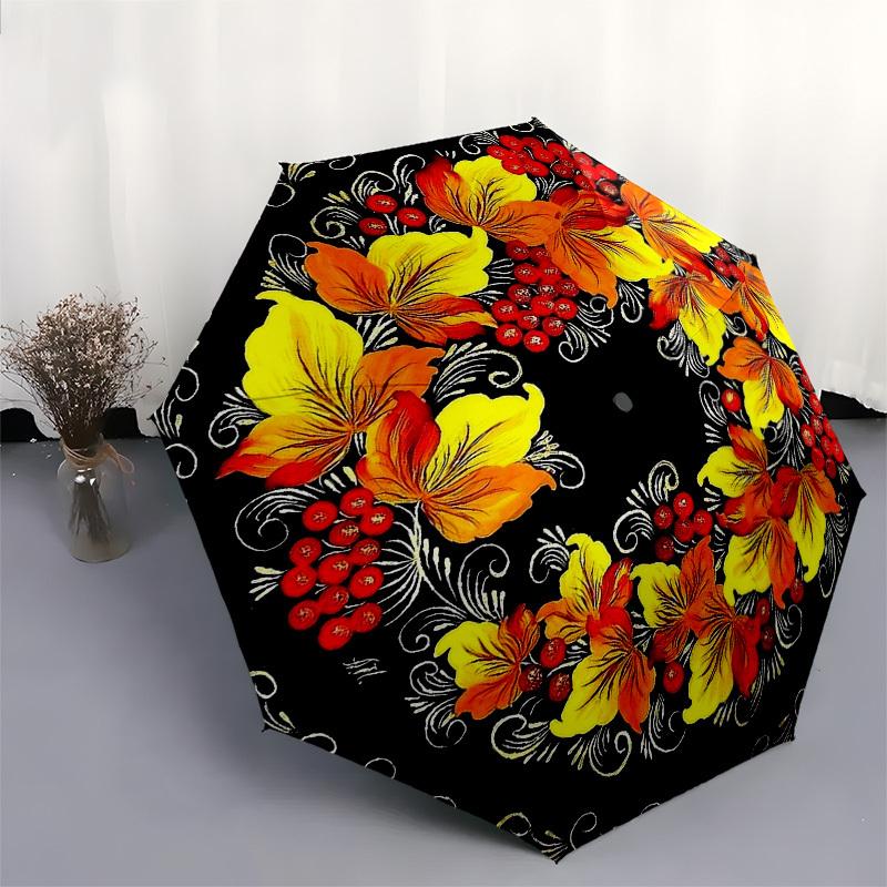 1pc Autumnal Floral Pattern Umbrella with Plastic Handle,Compact & Stylish,Suitable for All Seasons YS331029