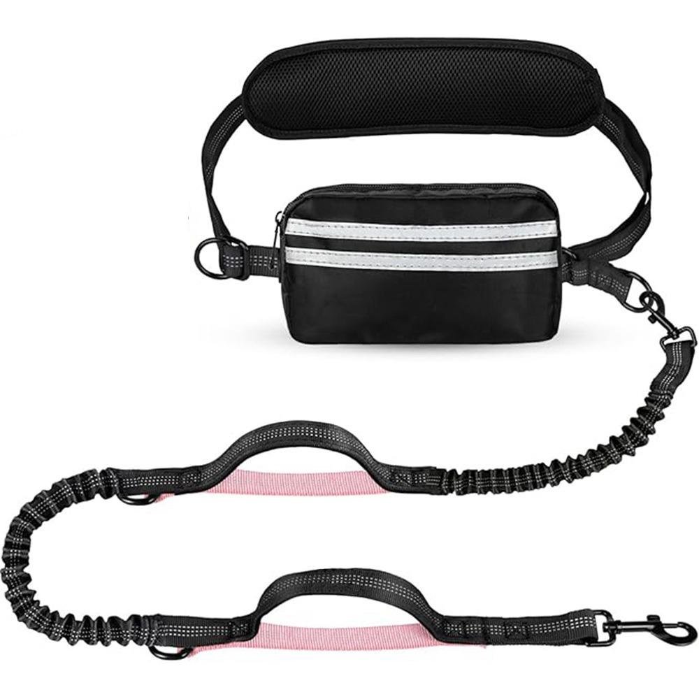 Reflective Strip Dog Running Waist Leash Retractable With Zipper Pouch Dong Walking Leash Adjustable Waist Belt Padded Handles