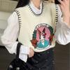 2023 Autumn New Versatile Cartoon Pattern Pullover Sleeveless Sweater Top Women's Knitted Tank Top Vest