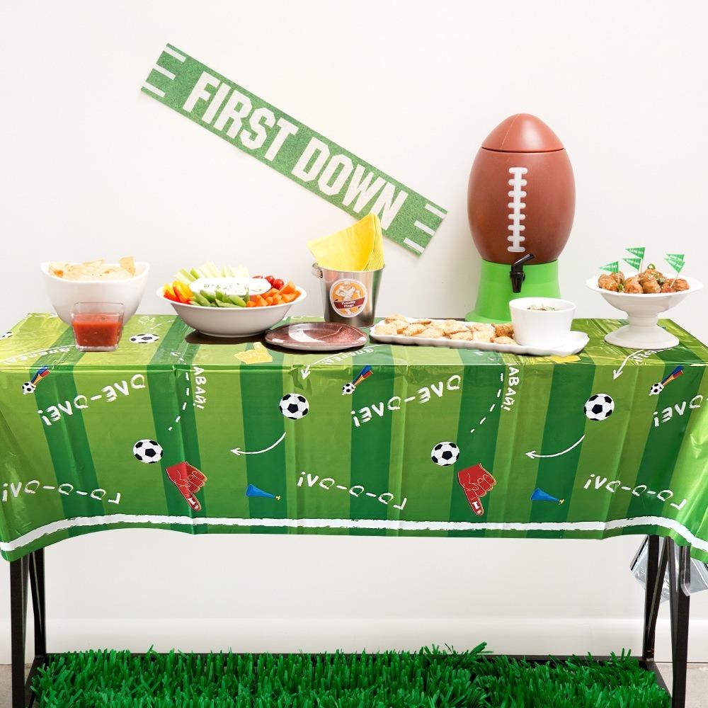 2PCS Stain-resistant Football Theme Disposable Tablecloth Football Sport Table Linen  Game Day