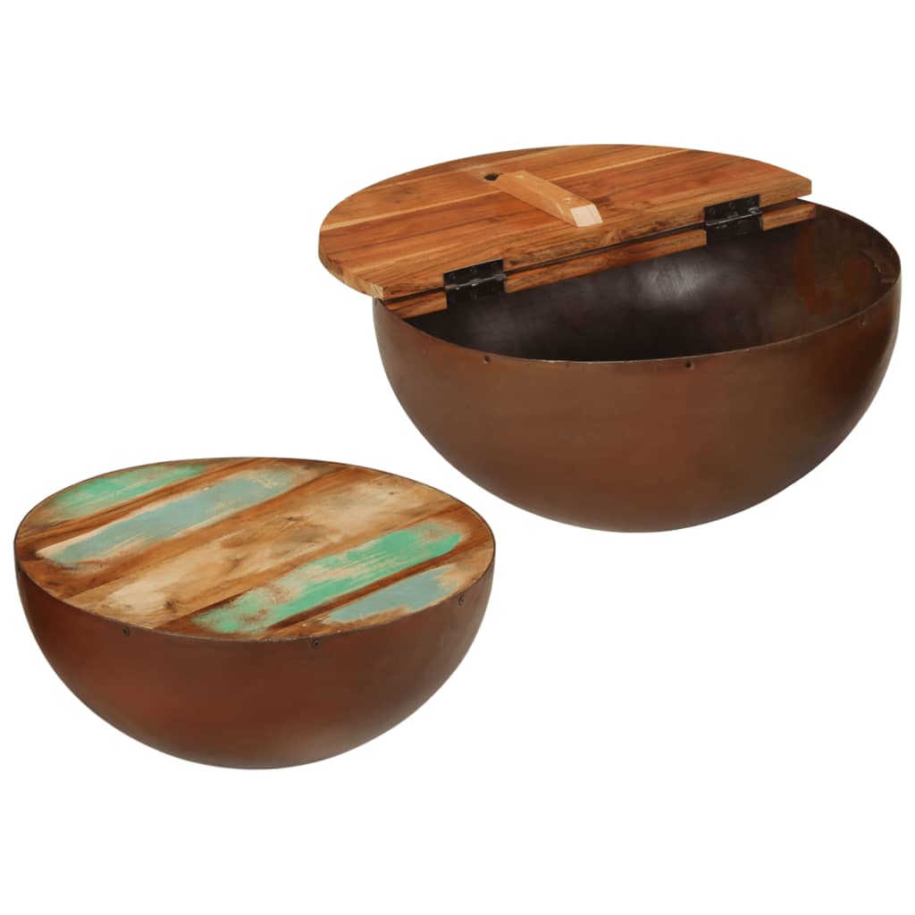  Bowl-shaped Coffee Tables, Set of 2, Solid Reclaimed Wood