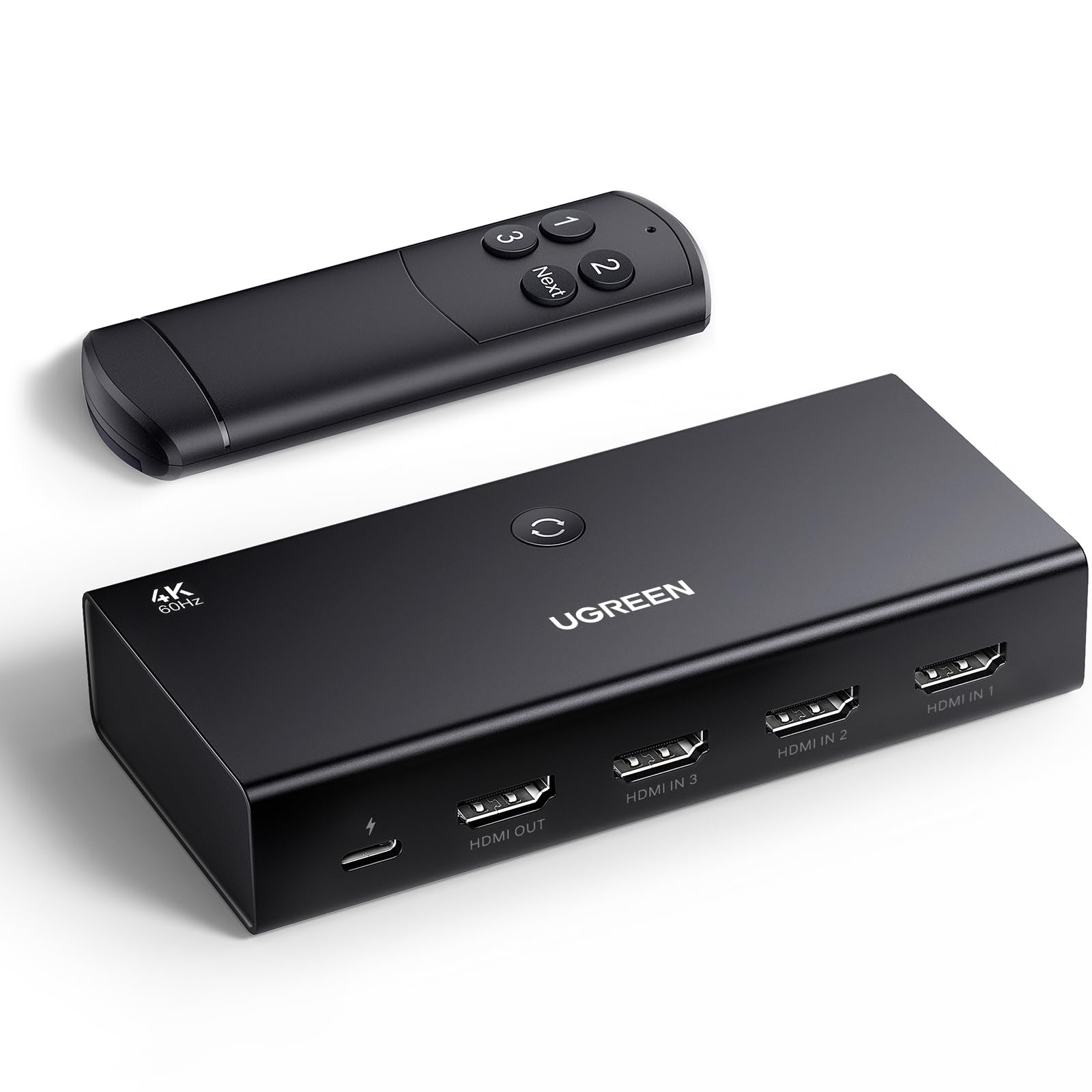 

UGREEN HDMI-коммутатор 3 входа 1 выход HDMI-коммутатор HDMI-селектор с пультом дистанционного управления HDCP HDR 3D-совместимый Ручное переключение 4K@60 Гц 1080P@144 Гц