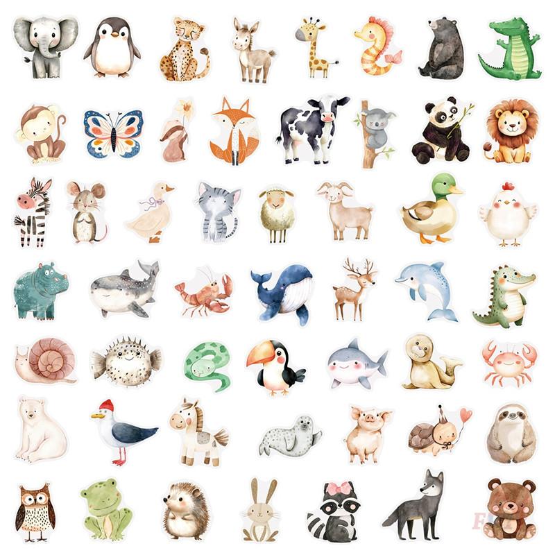 

50Pcs/Set Q Watercolor Animals Series 01 PET Stickers Waterproof DIY Fashion Doodle Decals Stickers