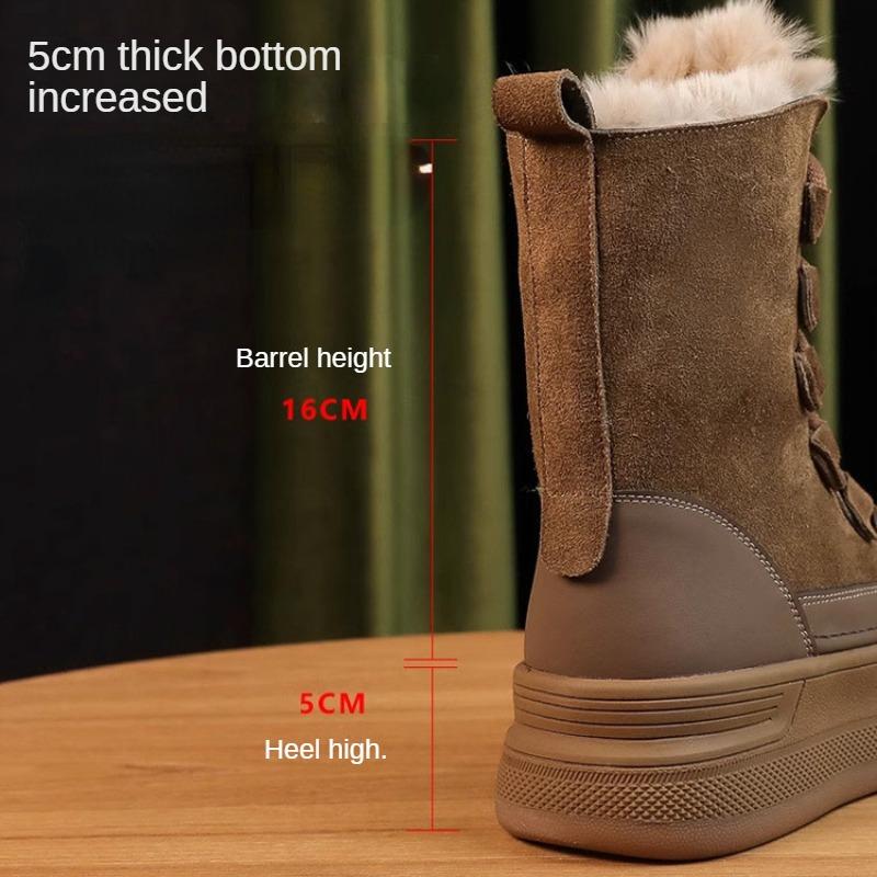 Fashion British Style Winter Nubuck Snow Boots Women's Thick Sole Plush Fur Warm Shoes Round Head Cross-tied Short Ankle Booties