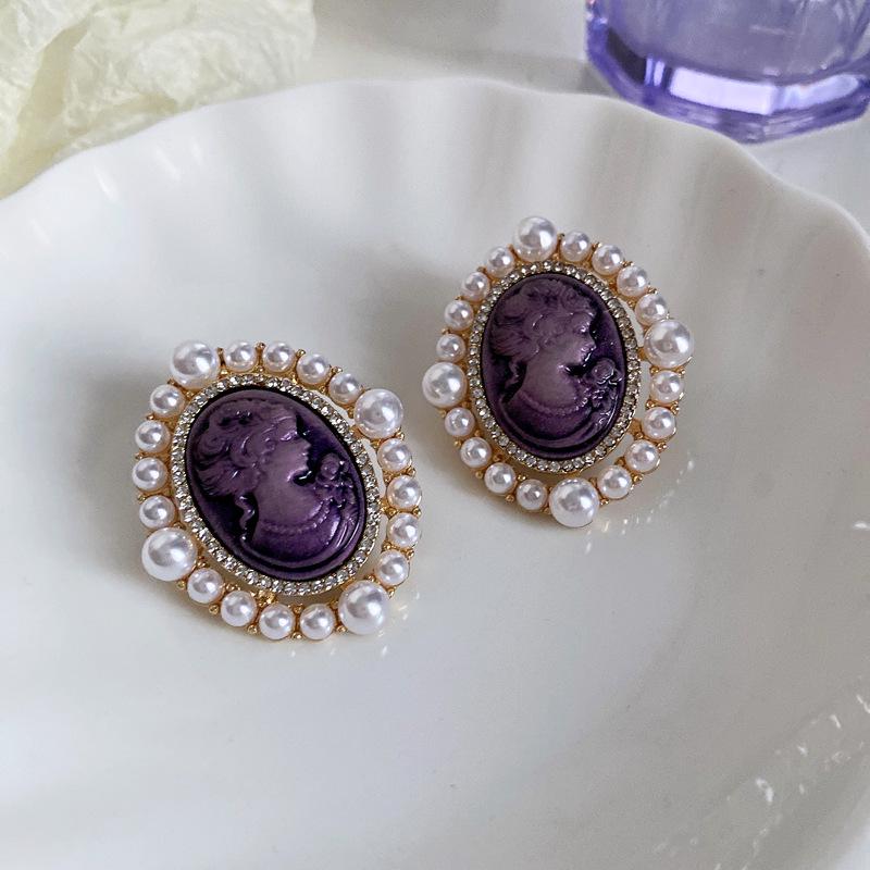 

Ретро Фіолетові Сережки з Квіткою, Діамантовою Китицею - Пусети зі Срібною Голкою для Елегантних Жінок