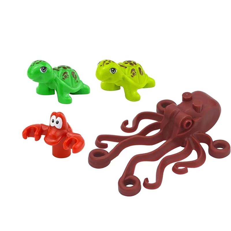 MOC Tier Szene Bausteine Katzen Hunde Schafe Schweine Hühner Adler Papageien Delfin Zoo Rahmen Zubehör DIY Spielzeug Steine T14