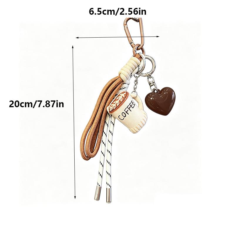 Yogodlns Cute Cartoon Coffee Cup Keychain Fashion Handbag Pendant with DIY Woven Rope Mobile Phone Car Key Design Creative Gift