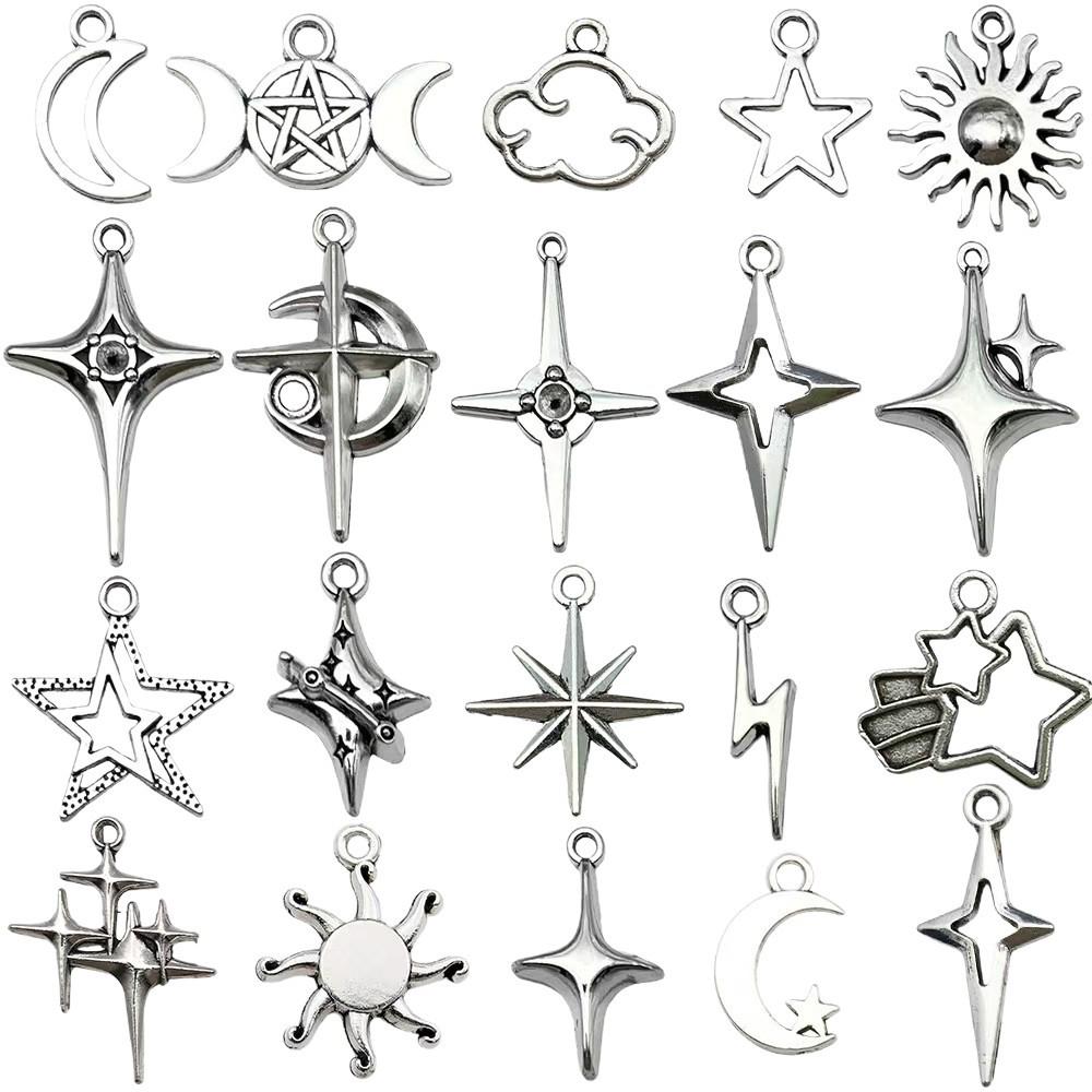 Cross and Star Hollow Alloy Jewelry Charms for Necklaces, Earrings, and Bracelets
