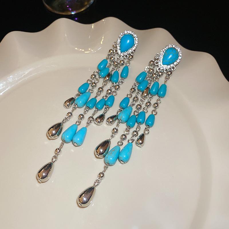 Bohemian Ethnic Style Feathers Fringed Earrings Ear Hooks Personalized Vacation Wind Ears