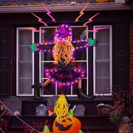 Kollidierende Hexe mit Baum Halloween-Dekoration mit LED-Licht Beleuchtete Hexe zum Aufhängen für Baum Hof Terrasse Veranda Dekoration