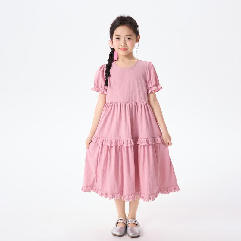 Little Yin Man Sommerkleid für Mädchen mit Puppenkragen und Puffärmeln, A-Linie