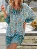 Bohemian Long Sleeve V-Neck Lace-Up Printed Dress for Spring