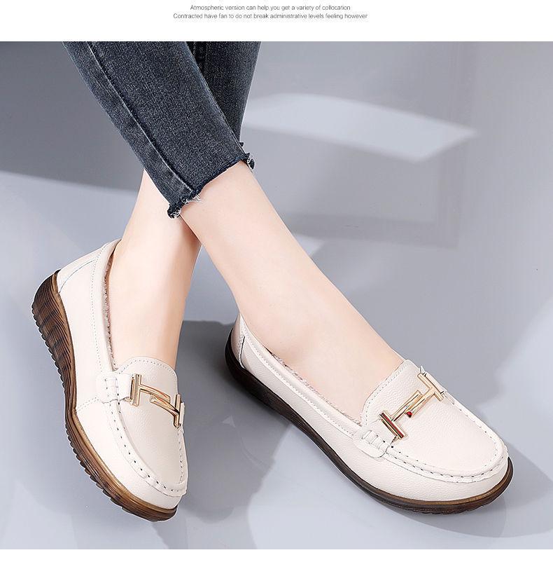 Women's Genuine Leather Slip-On Loafers: Velvet-Lined Warm Flat Shoes