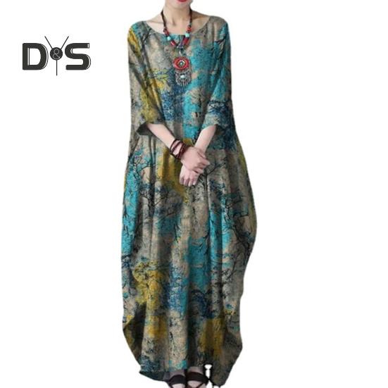 Женское платье макси с круглым вырезом и рукавами 3/4 — фото 8