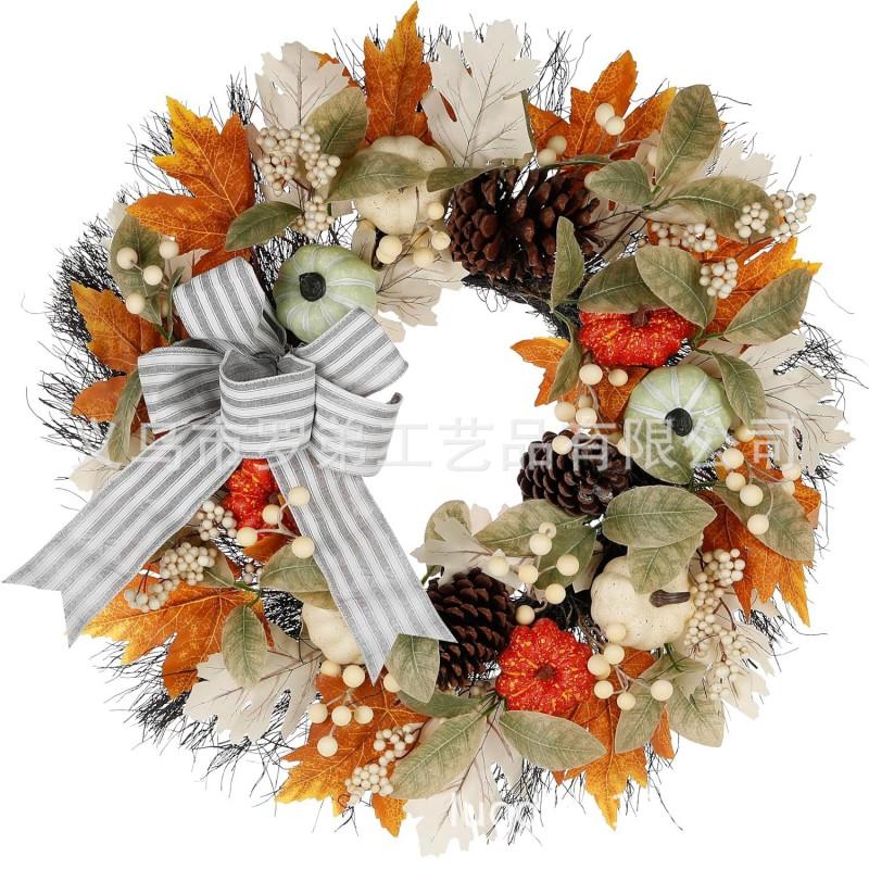 Harvest Wreath With Pumpkins Berries Vine Circle Halloween Thanksgiving Door Decor