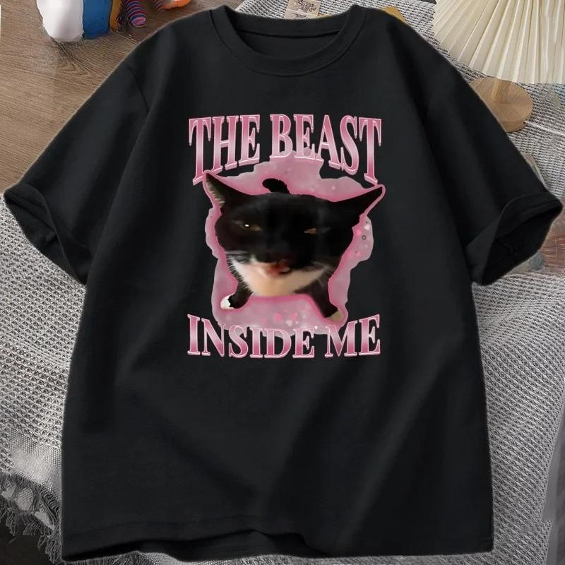 Das Biest in mir T-Shirts für Frauen Niedliche Alberne Katze Lustiges Humor T-Shirt Kurzarm Rundhals T-Shirt Frauenkleidung