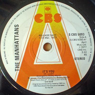 7inch Record MANHATTANS - It's You SCBS5093PROMO CBS 1977 UK Soul/Funk Used