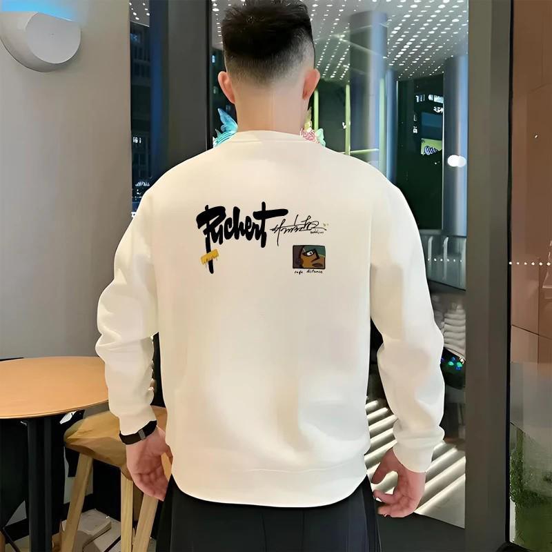 Men s 2025 Trendy Round Neck Printed Pullover Long Sleeve Base Layer Top L