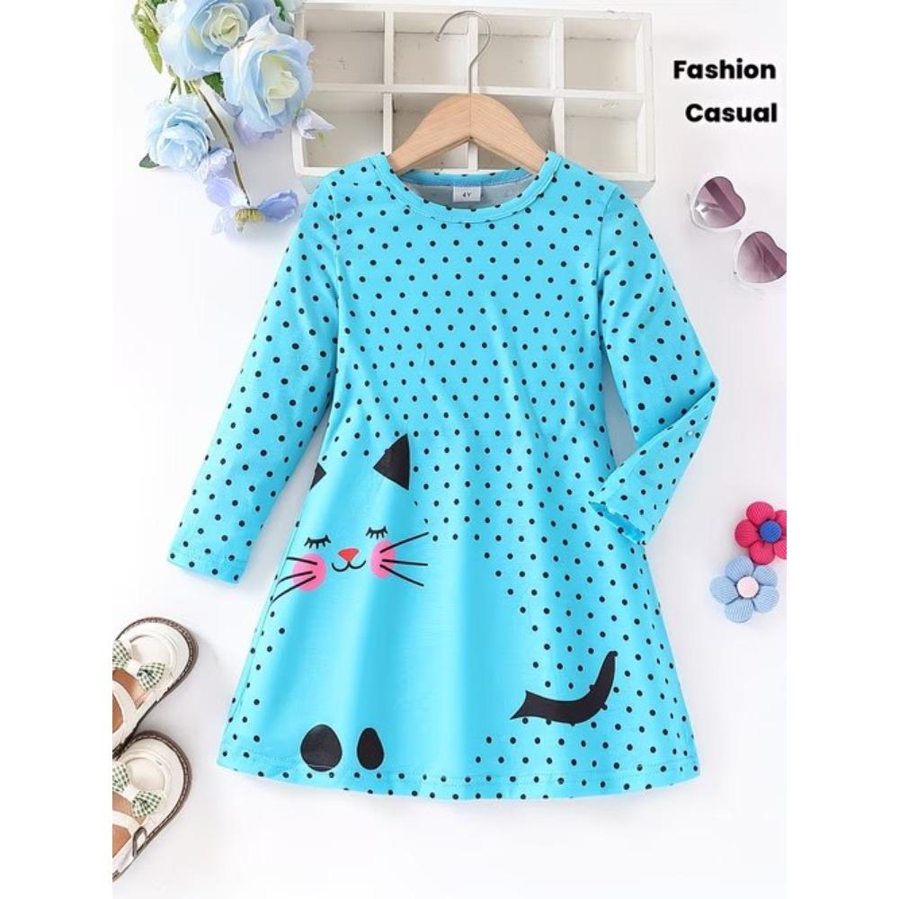 Mädchen Lässiges 3D Halloween Print Rundhals Langarm Kleid Kinder Prinzessinnenkleid