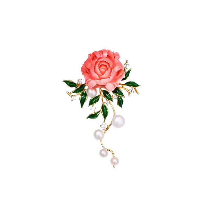 Luxury Pink Peony Pearl Brooch - Festive Retro Flower Accessory