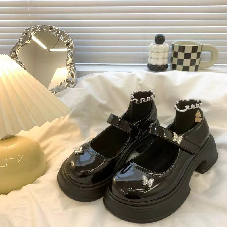 Platform Mary Jane Small Leather Shoes Women's Spring and Autumn New Lun Shoes Round Head Single Shoes