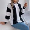 Autumn and Winter Casual Color-blocking Striped Lantern Long-sleeved Pullover Sweater Women's Clothing