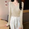 Sweater women's autumn and winter new versatile slim-fitting v-neck bottoming knitted sweater foreign style inner long-sleeved tight top