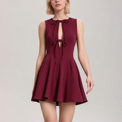 Women's Summer New Style Elegant Slim Fit Waist Bowknot Patchwork Sexy Sweet Sleeveless Dress