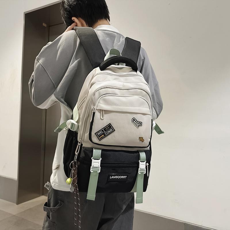 Color Block Schoolbag Middle School Student Backpack Men Women Large Capacity Backpack