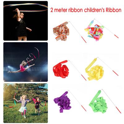 2m Gym Dance Ribbons Training Gymnastics Rhythmic Equipment Rainbow Stick Twirler Art Ballet Streamer for Kids