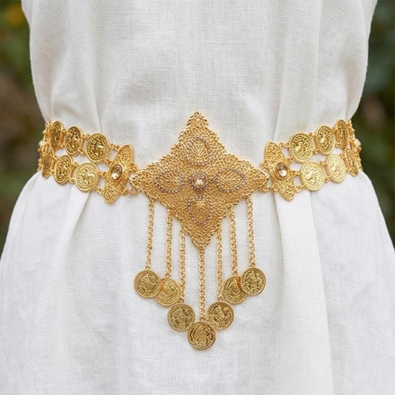Blingbling Waist Belt Stylish Carved Floral Waist Chain Belt Elaborate Chain Belly Chain for Wedding Waist Chain