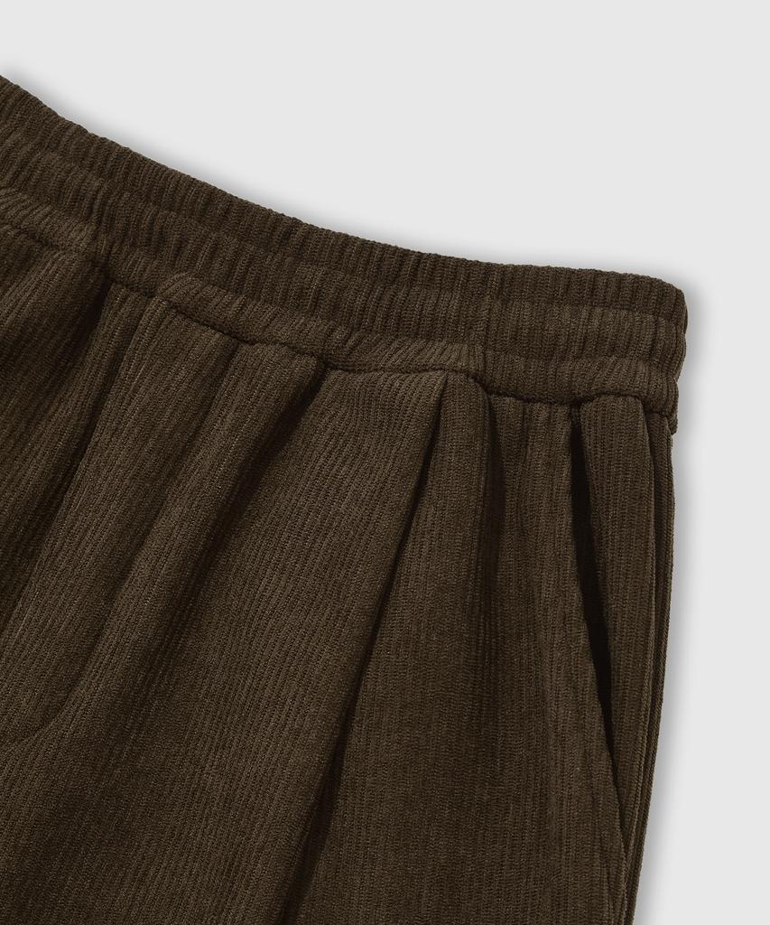 LEMAIN SECOND Single-Pleat Wide Corduroy Elastic Pants [Brown]