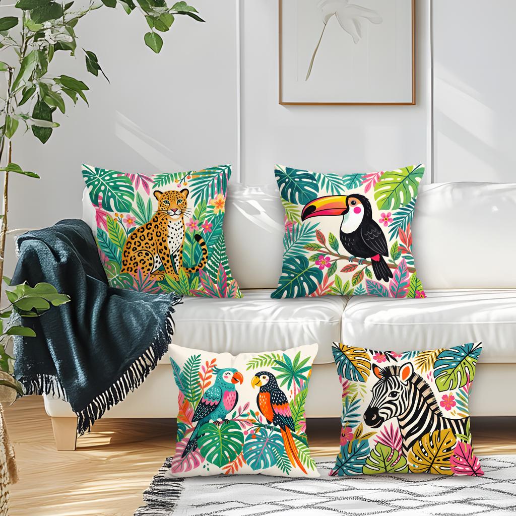Toucans Leopards Zebras Pillowcase Printed Polyester 40/45/50Cm Throw Pillowcover Decorative Sofa Cushion Pillowslip Home Decor