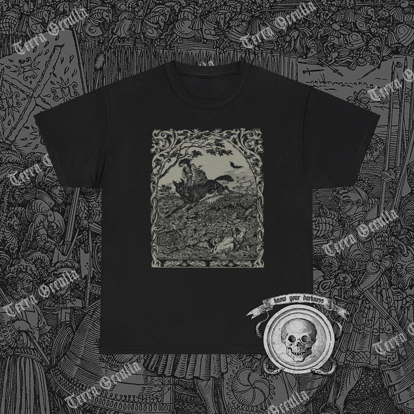 Witch Riding Wolf Shirt, The Witch, Slavic Folklore, Folk Horror 3XL
