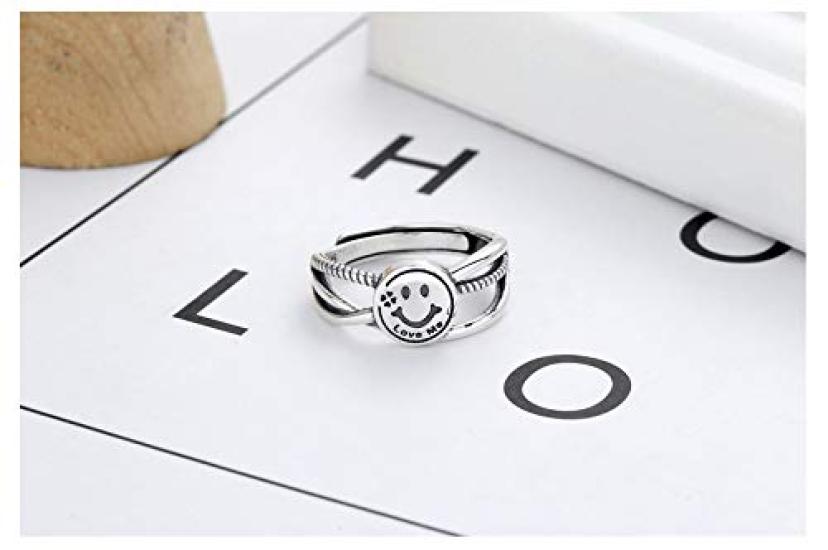 Rockyu One Size Fits Sterling Silver English Smiling Sterling Silver Wedding Engagement Stylish Gift Ring, All, 925, Engraved, Smile, Ring, Band,