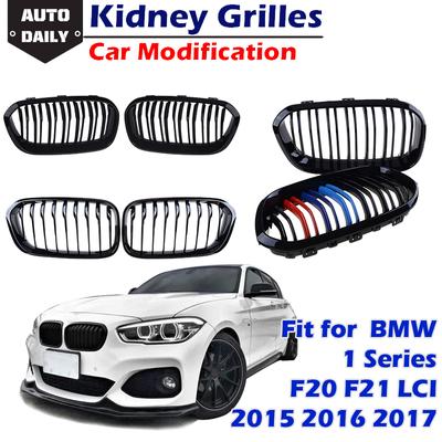Car Front Bumper Kidney Grille Dual Slat Black Racing Grill Fit For BMW 1Series F20 F21 LCI 120i 2015-2017 Car Decor