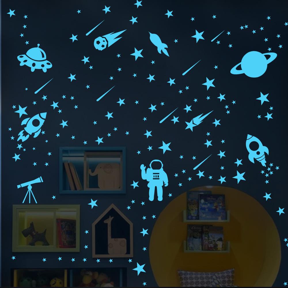 Glow In The Dark Moon And Star Wall Stickers For Kids Bedroom Living Room Decor Luminous Wall Decals Children's Room Wall Art Night Sky Stickers