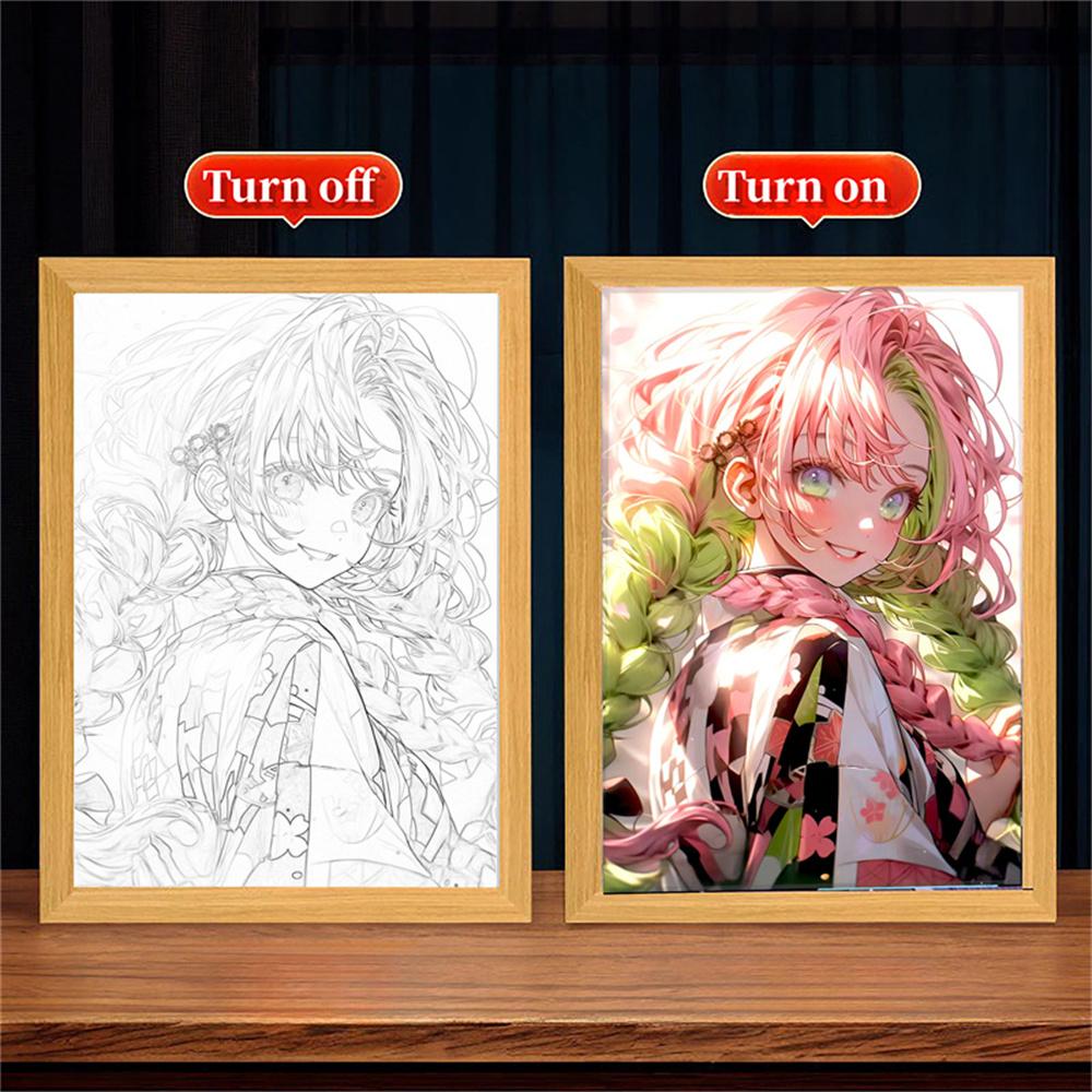 Anime Světelné Malování Měsíční Lampa Kyojuro Rengoku Kimetsu Demon Slayer LED Fotorámeček pro Pokojové Nástěnné Umění Hoom Deco No Yaiba Dárky