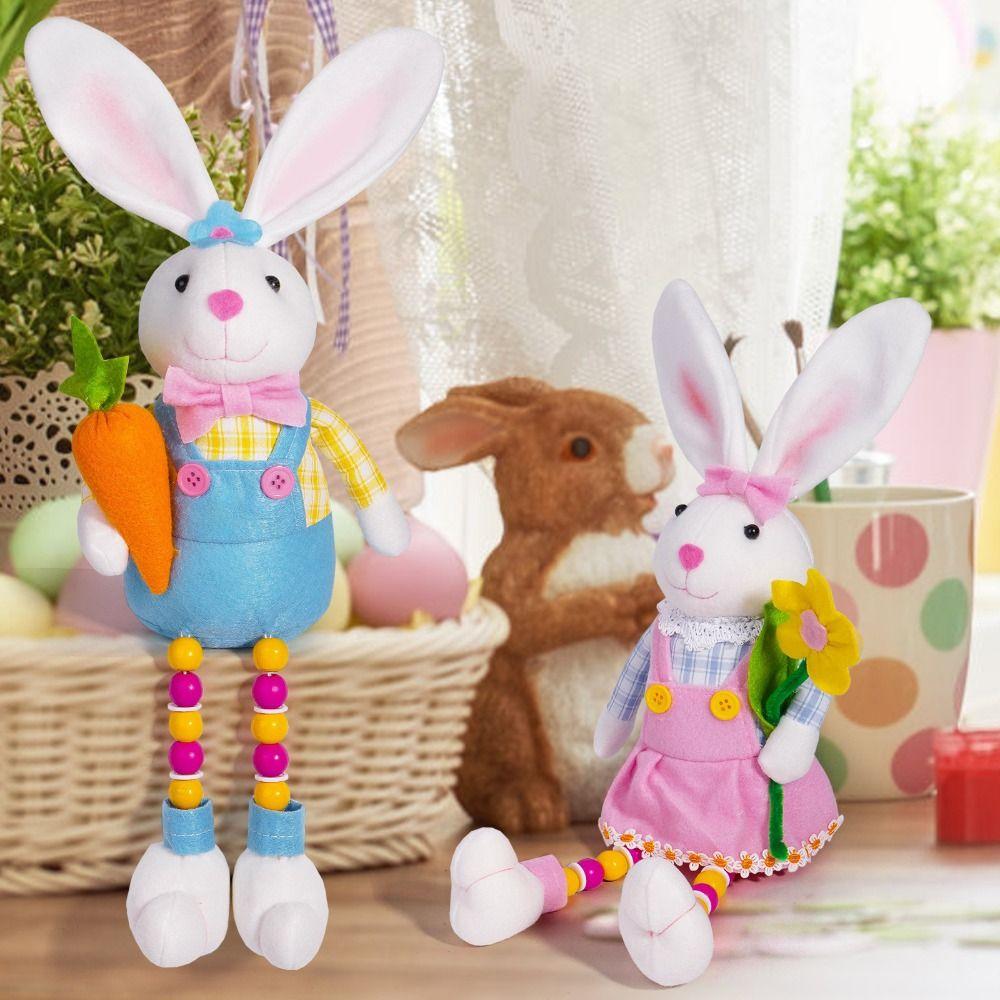Cute Easter Bunny Sitting Doll Handmade Happy Easter Decoration  Holiday Festival Decor