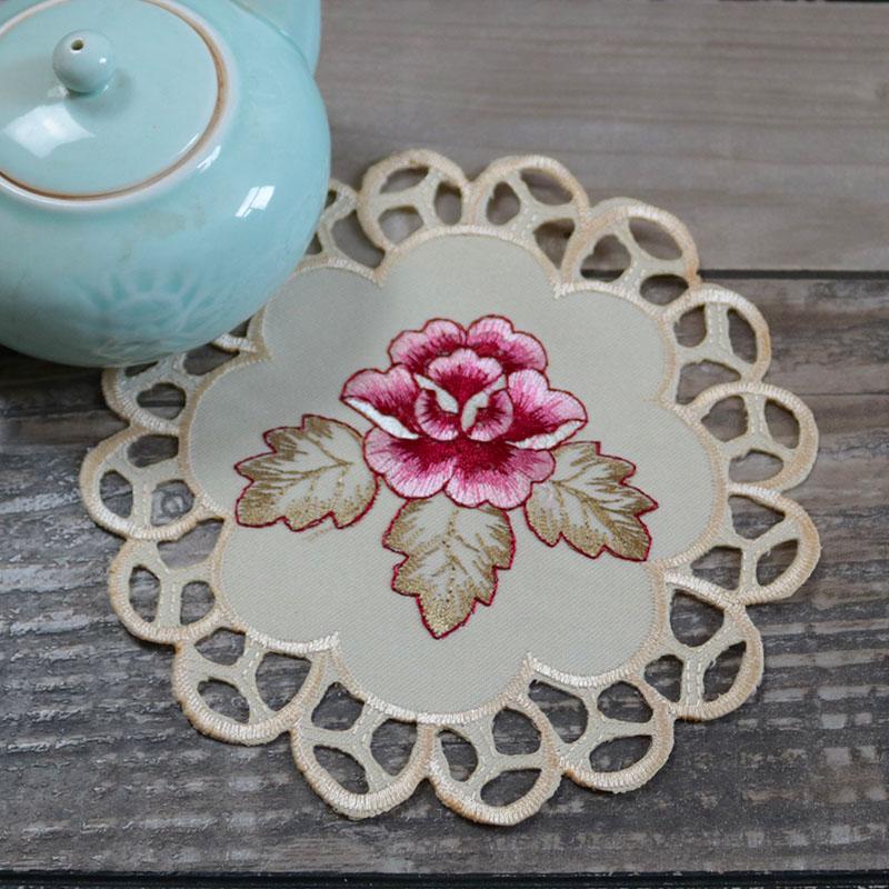 NEW satin rose flower embroidery table place mat cloth Wedding Christmas party placemat kitchen Table decoration and accessories for Home