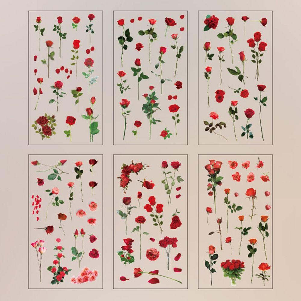6 pcs/pack Adhesive PVC Plant Flower Sticker Nature Transparent Flower Stickers  Album