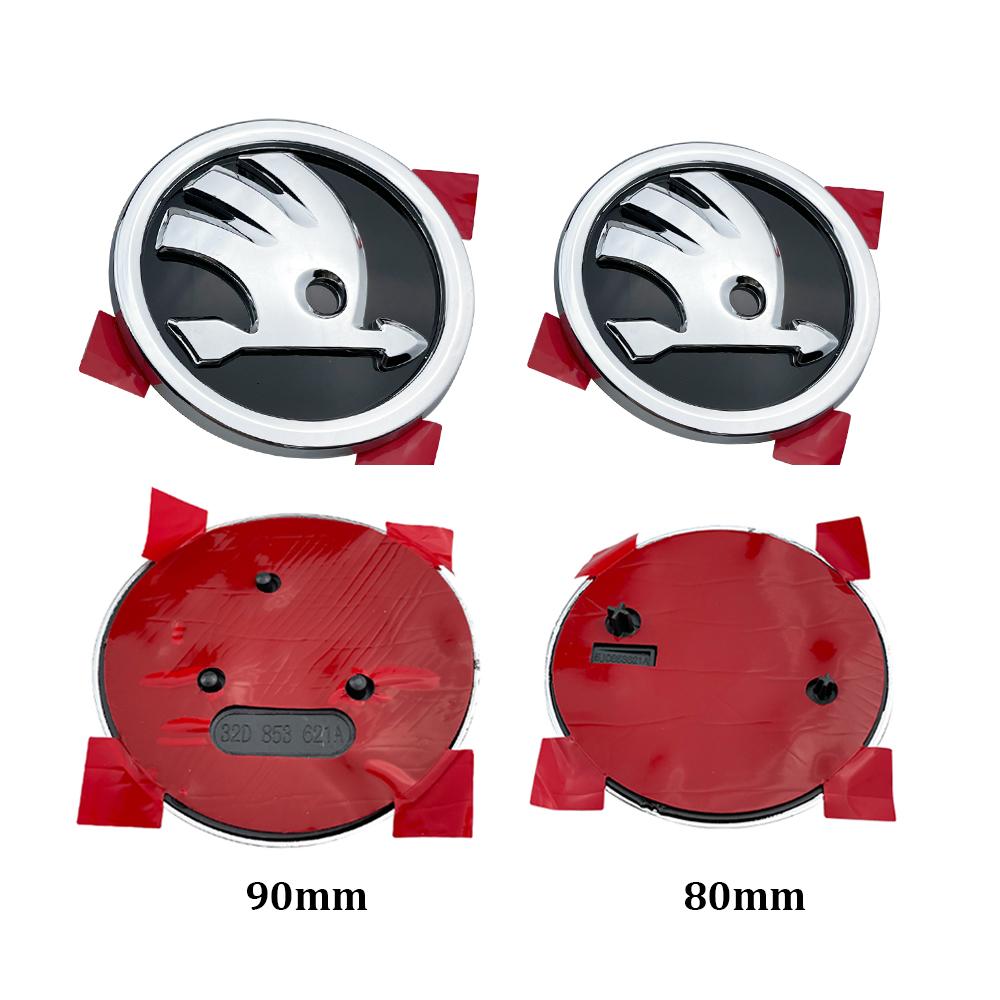 2026 Hot 2Pcs 80mm 90mm Emblem For Skoda Fabia 1 2 Octavia A7 RS Superb Rapid Yeti Karoq Vision Car Head Front Rear Boot Tailgat