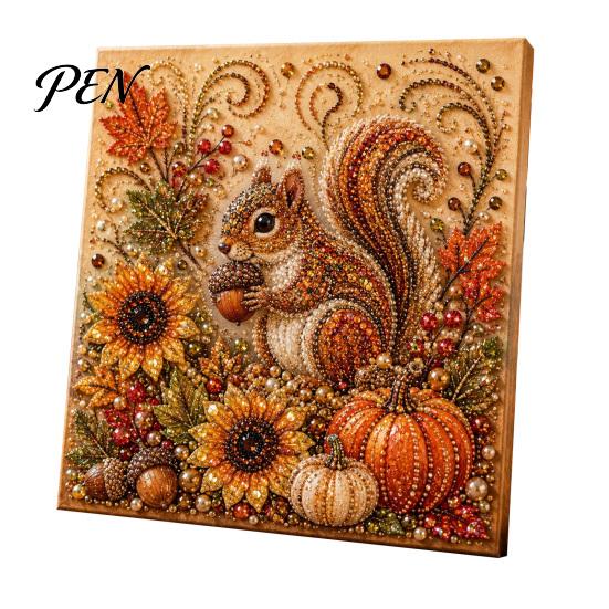 Festive Seasonal Craft Kits Autumn Faux Pearl Painting Kit, Fall Theme Art DIY Kit for Handmade Wall Decor Adults, Fox Pumpkin 3D Set Thanksgiving