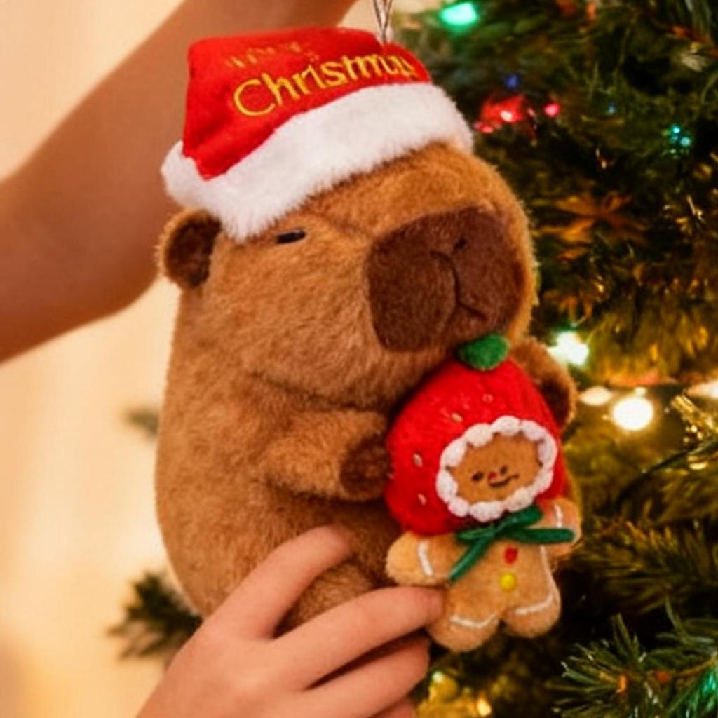 2025 Christmas Capybara Stuffed Animal Soft Plush Toy, Holiday Decor For Car Bedroom Sofa Living Room, Toddler Kids